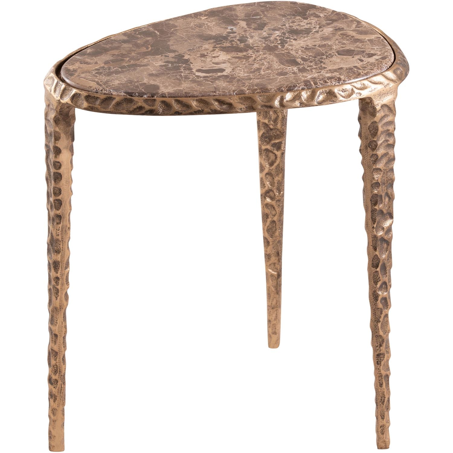 Gild Genuine Marble Top And Aluminum Base End / Side Table — Brown / Brushed Brass