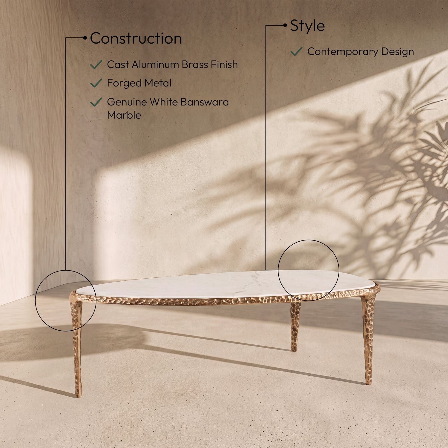 Gild Genuine Marble Top And Aluminum Base Coffee Table — White / Brushed Brass