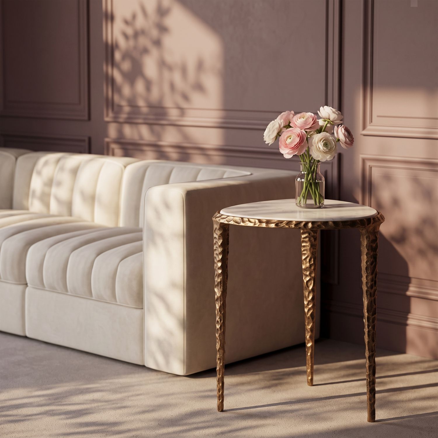 Gild Genuine Marble Top And Aluminum Base End / Side Table — White / Brushed Brass