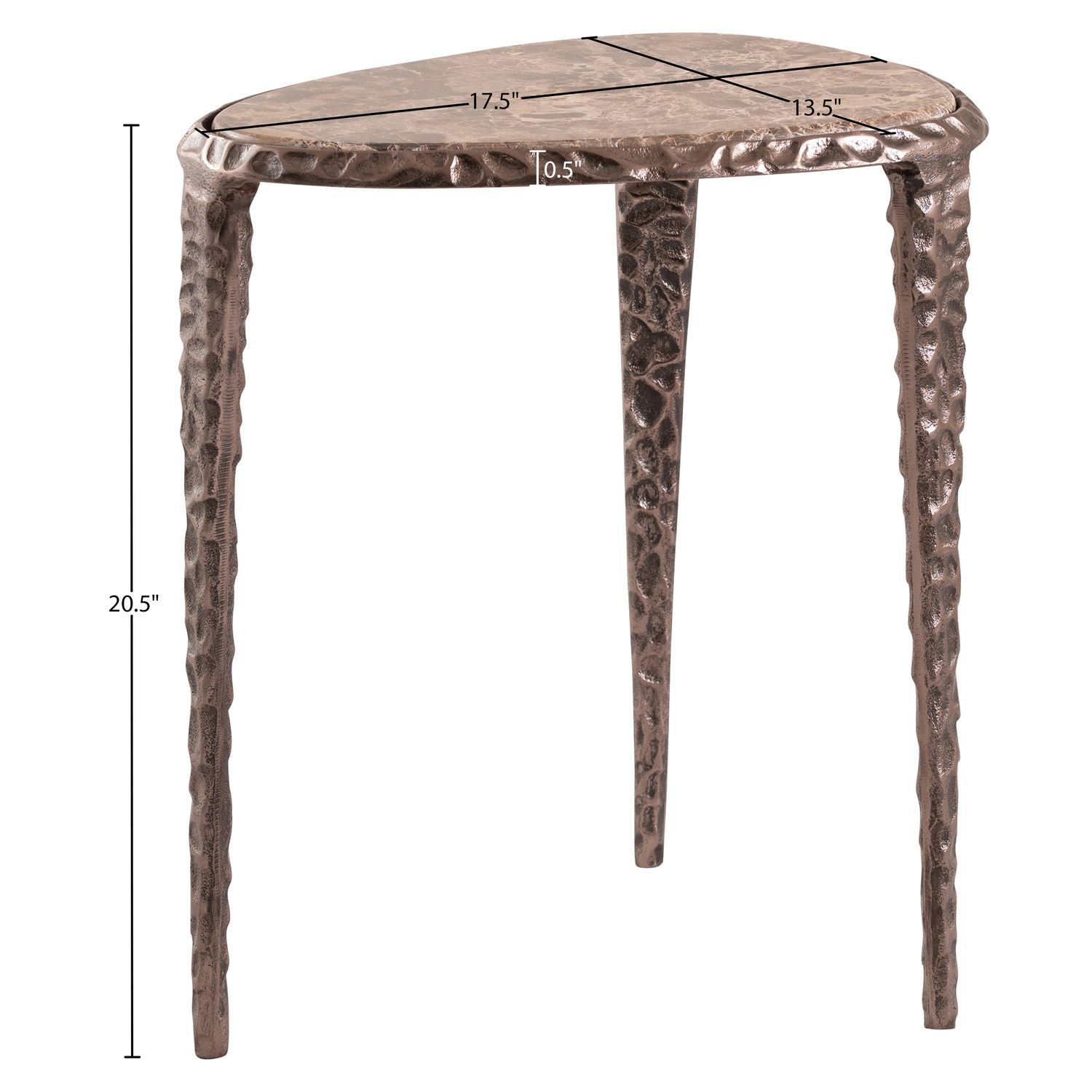 Gild Genuine Marble Top And Aluminum Base End / Side Table — Brown / Bronzed Bronze