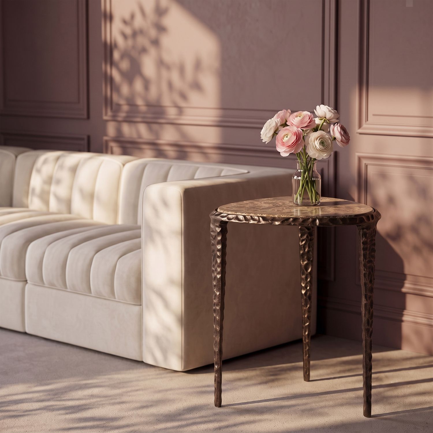 Gild Genuine Marble Top And Aluminum Base End / Side Table — Brown / Bronzed Bronze