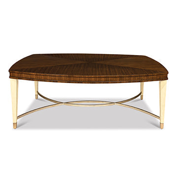 Eloise Cocktail Table, shown in dark walnut brown and ivory cream with wood veneer and solid wood.
