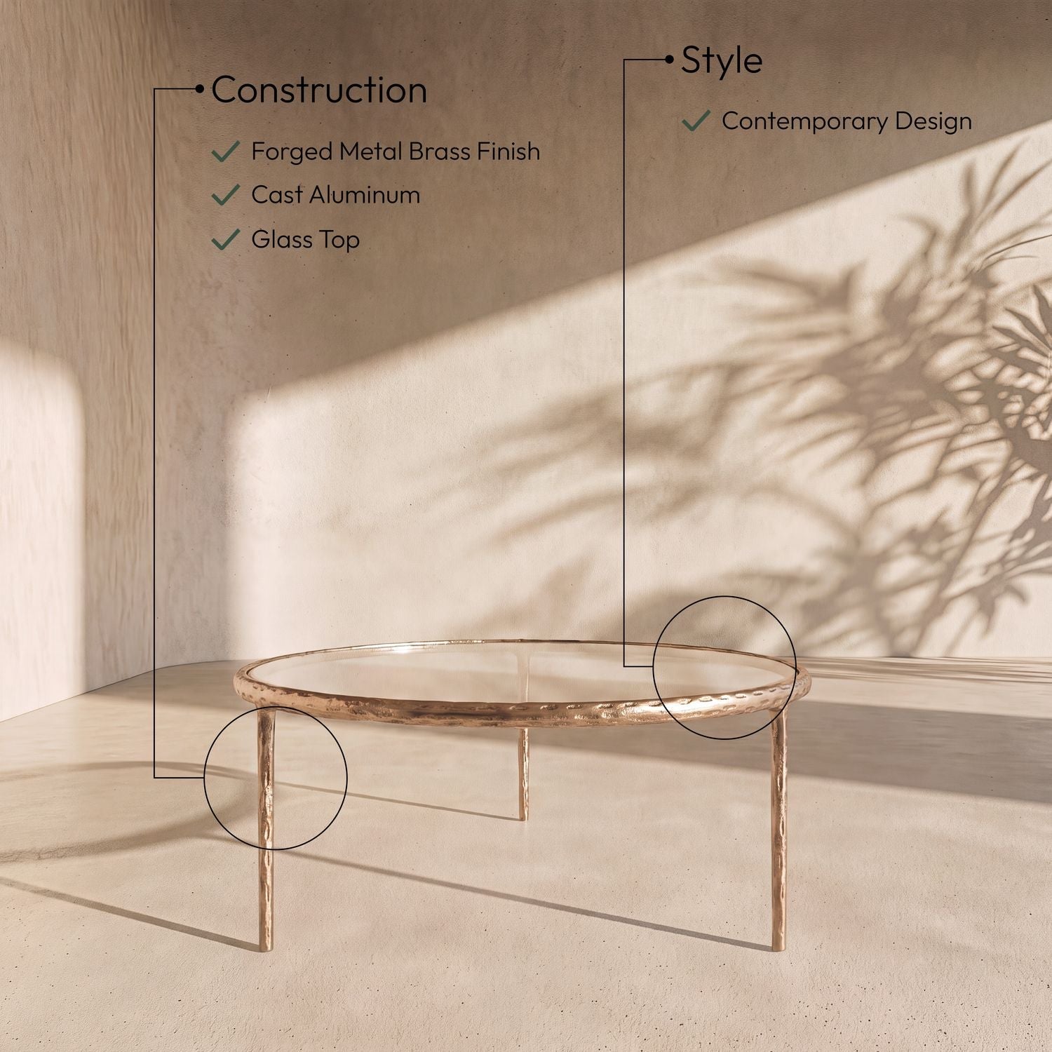 Evren Glass Top And Aluminum Base Coffee Table — Clear / Brushed Brass