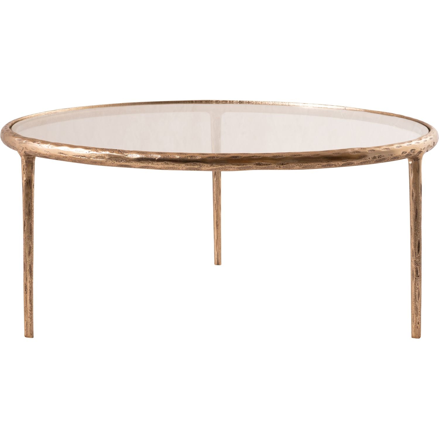 Evren Glass Top And Aluminum Base Coffee Table — Clear / Brushed Brass