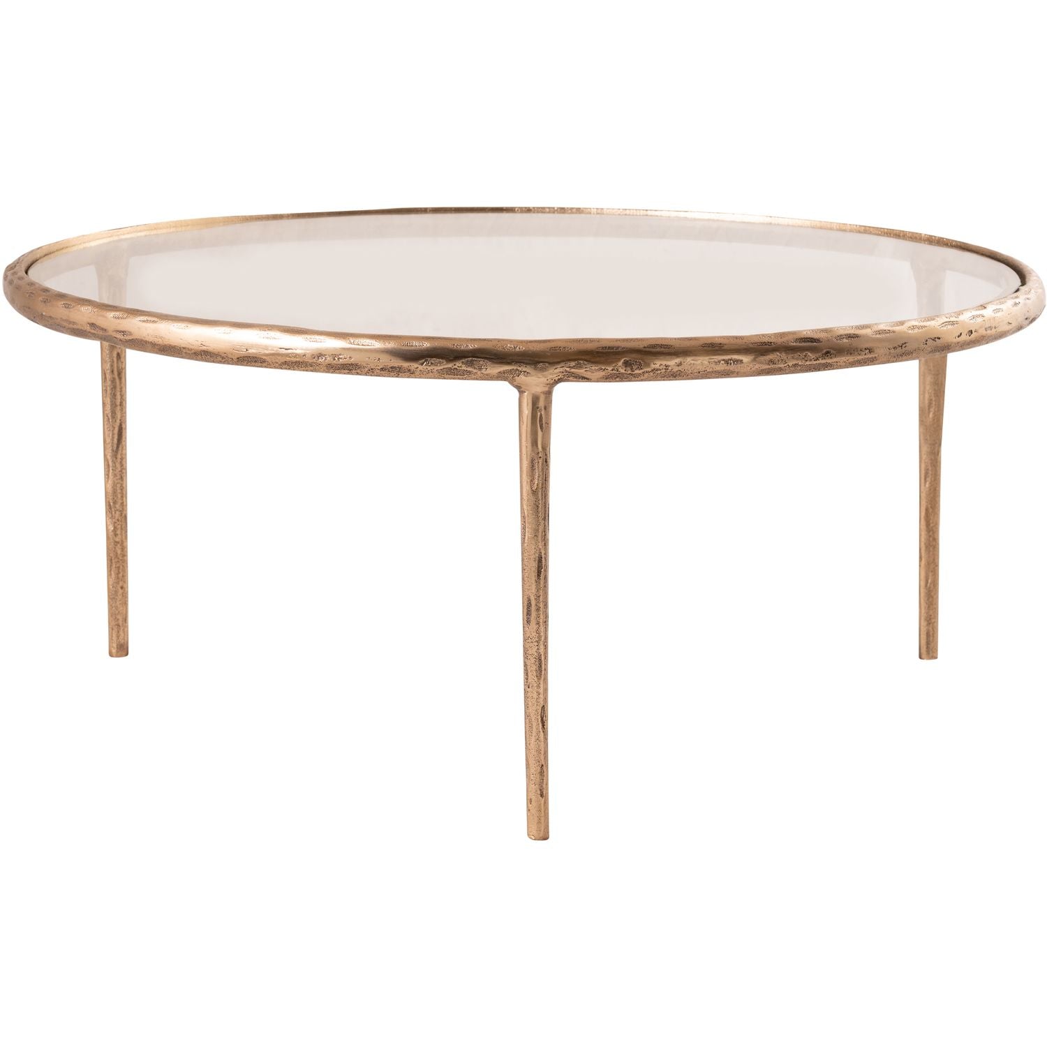 Evren Glass Top And Aluminum Base Coffee Table — Clear / Brushed Brass