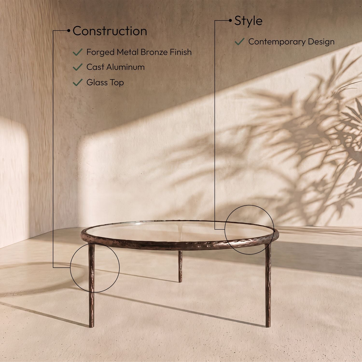 Evren Glass Top And Aluminum Base Coffee Table — Clear / Bronzed Bronze