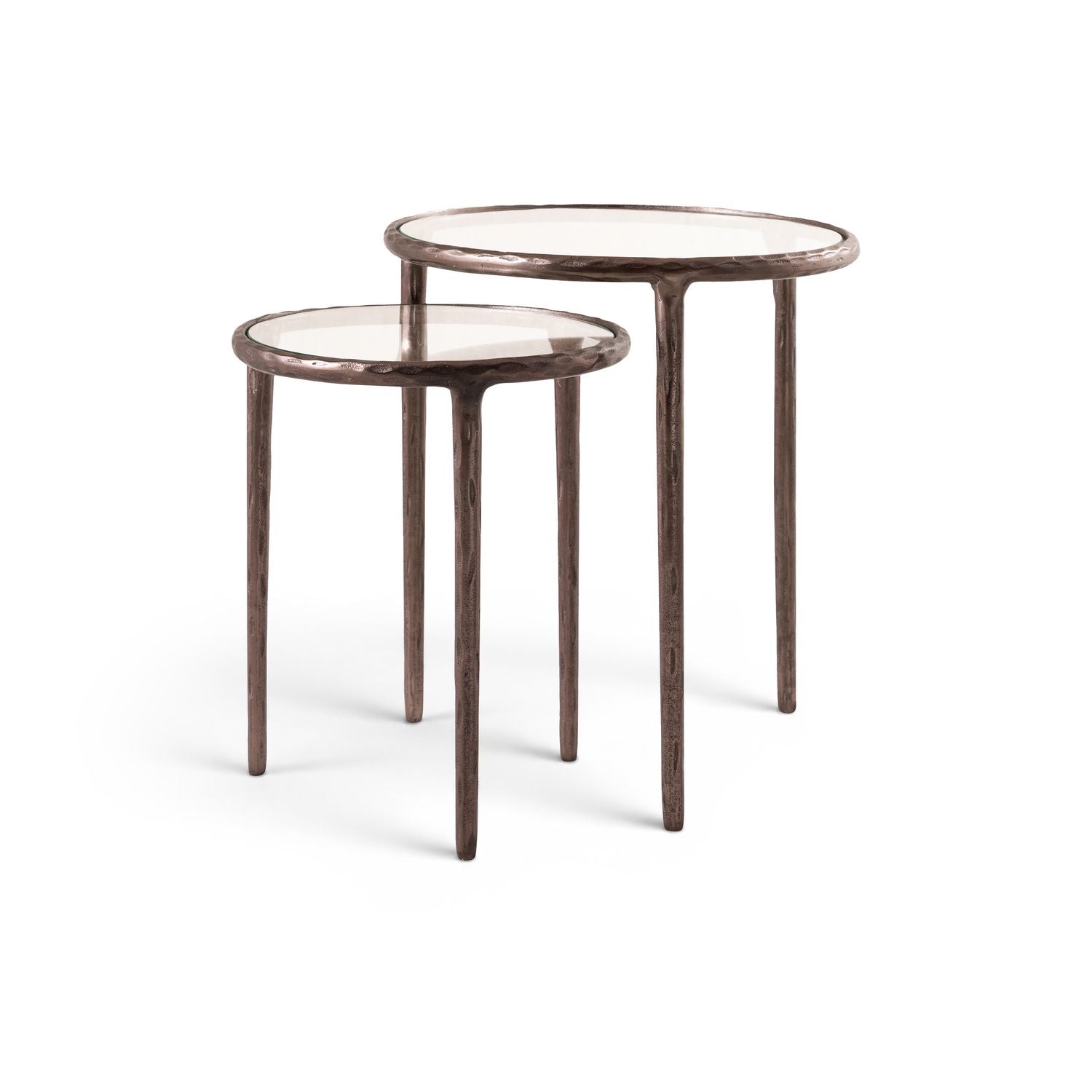 Evren Glass Top And Aluminum Base 2pc Nesting End / Side Table