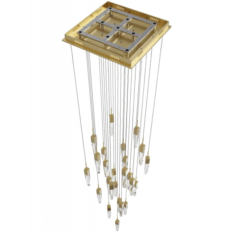 The Original Aspen Collection Brushed Brass 25 Light Pendant Fixture With Clear Crystal Brass 25