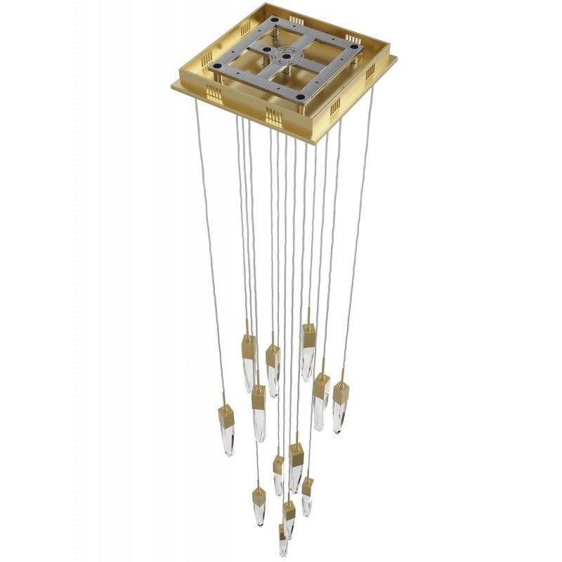 The Original Aspen Collection Brushed Brass 13 Light Pendant Fixture With Clear Crystal Brass 13