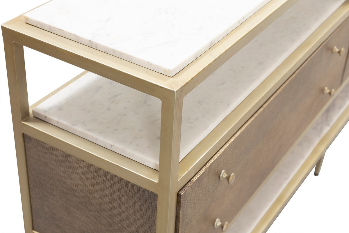 Libby Langdon Barker Credenza - Champagne - White Carrara Stone, Metal