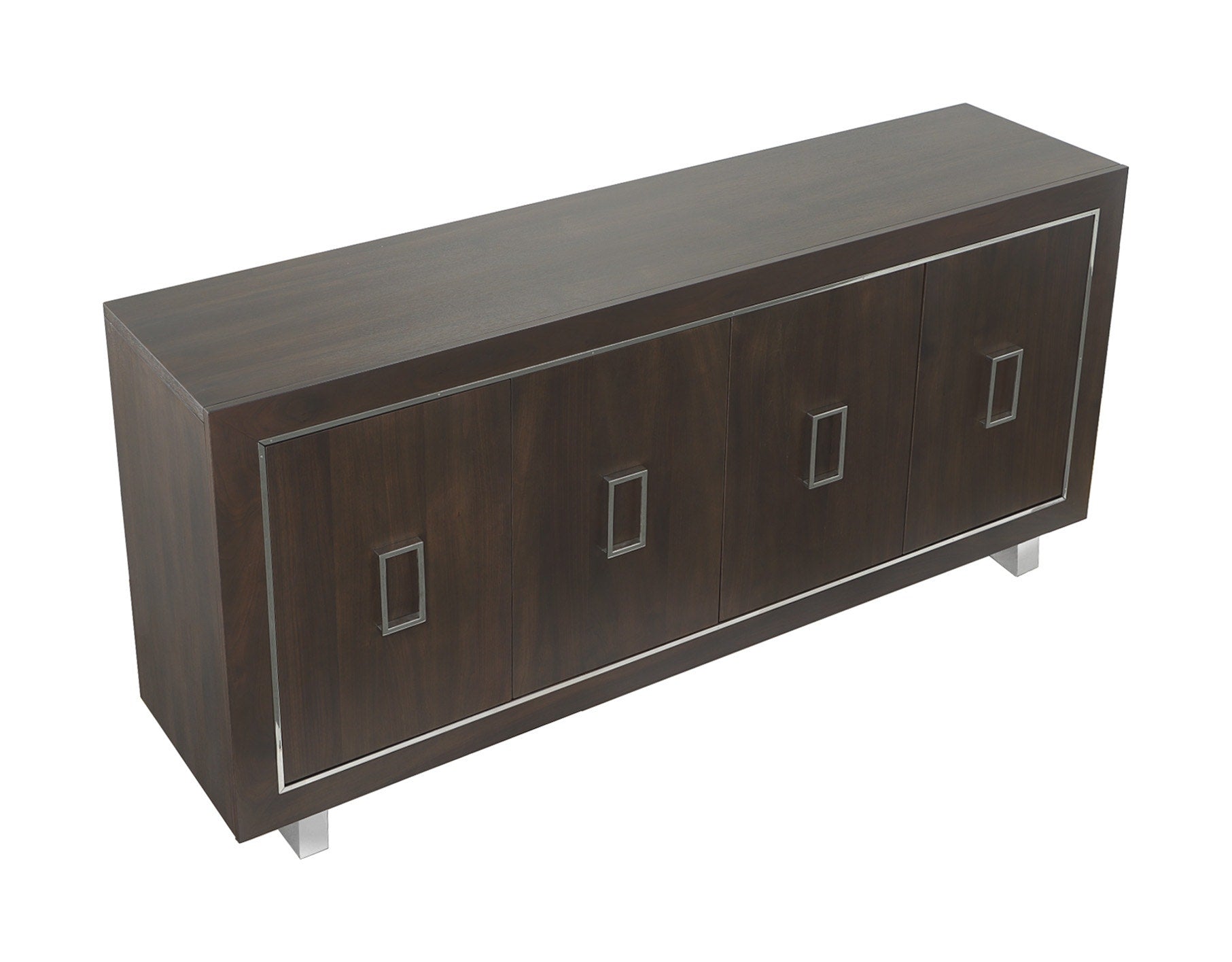 Libby Langdon Merritt Credenza - Smoked Stone - Stainless Steel, Walnut Solids and Veneers