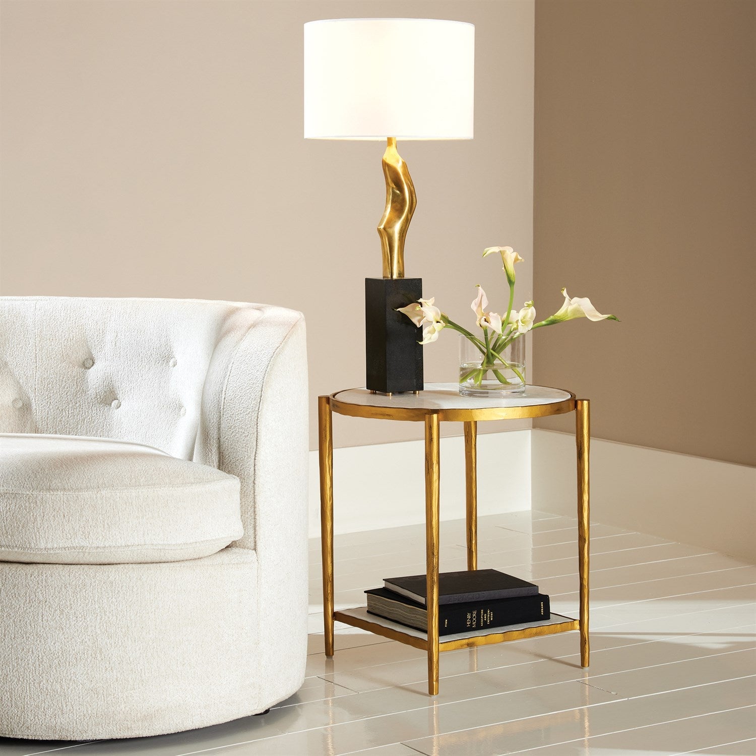 Circle/Square Side Table-Global Views-GVSA-9.93685-Side TablesGold - White Marble-2-France and Son