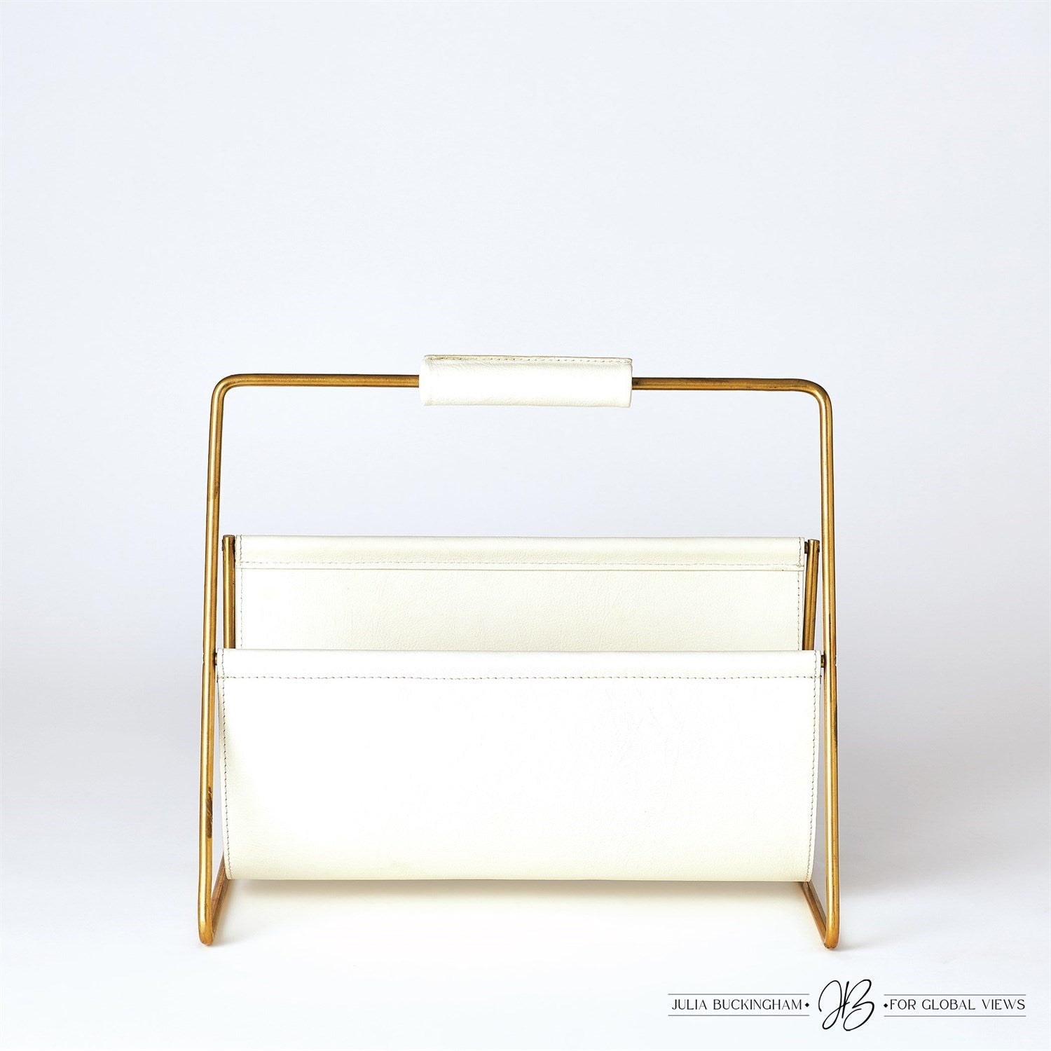 Vivien Literature Holder-Global Views-GVSA-JB9.90129-DecorBrass w/White Leather-5-France and Son