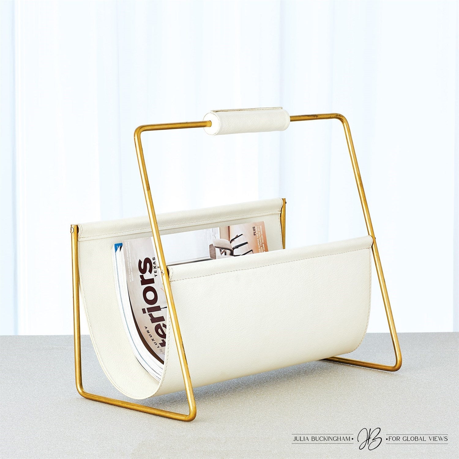 Vivien Literature Holder-Global Views-GVSA-JB9.90130-DecorNickel w/Grey Leather-3-France and Son