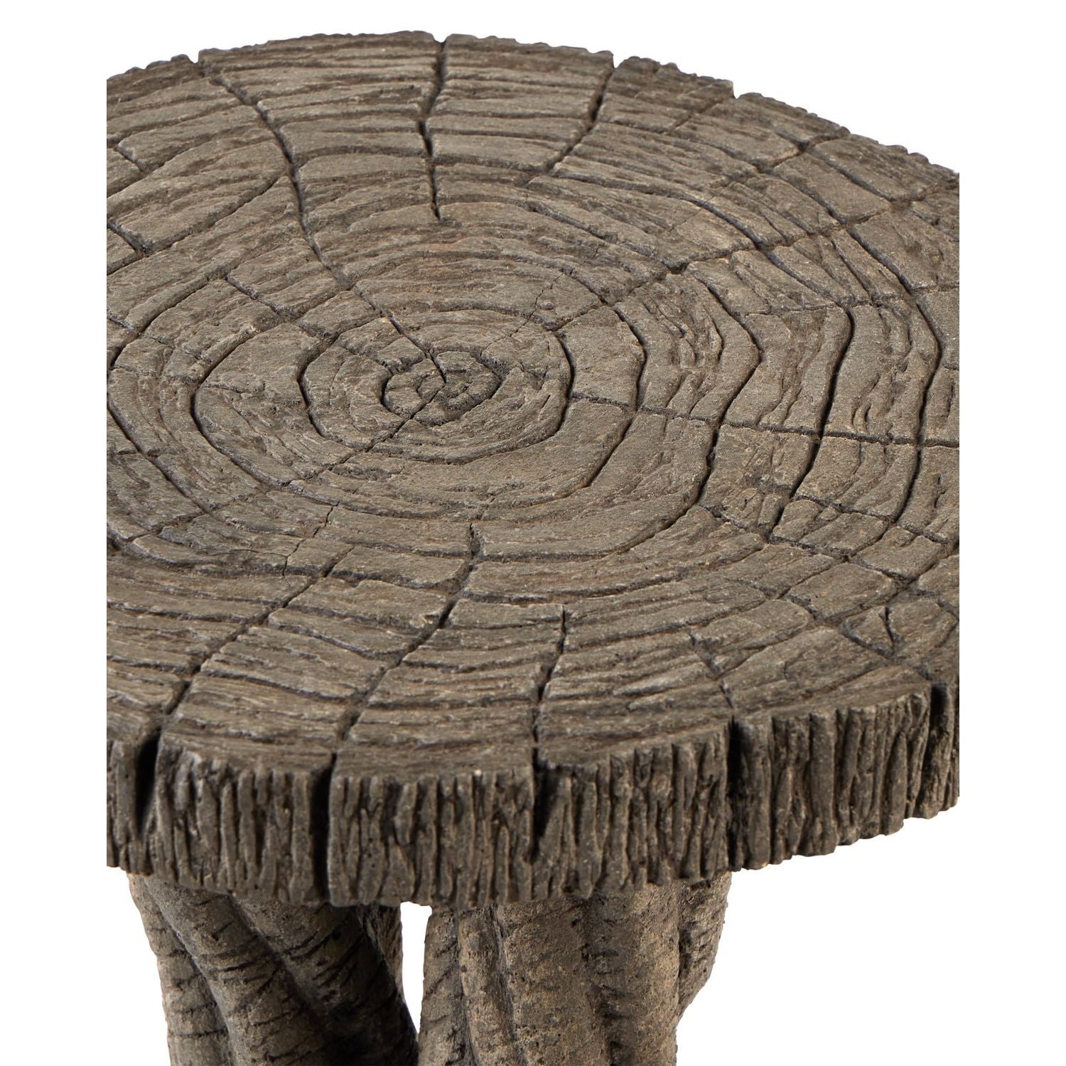 Alternate view of Dunmore Accent Table, featuring heavily textured bark-like, concrete, and round flat tabletop.