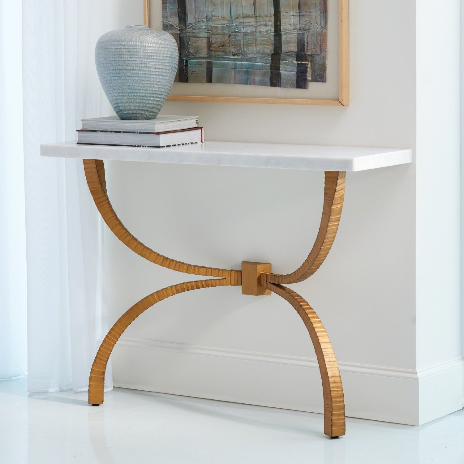 Teton Console-Global Views-GVSA-7.90652-Console TablesGold w/White Marble Top-4-France and Son