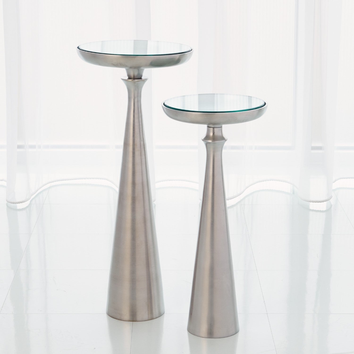 Minaret Accent Table-Global Views-GVSA-7.90768-Side TablesLarge-Satin Nickel-2-France and Son