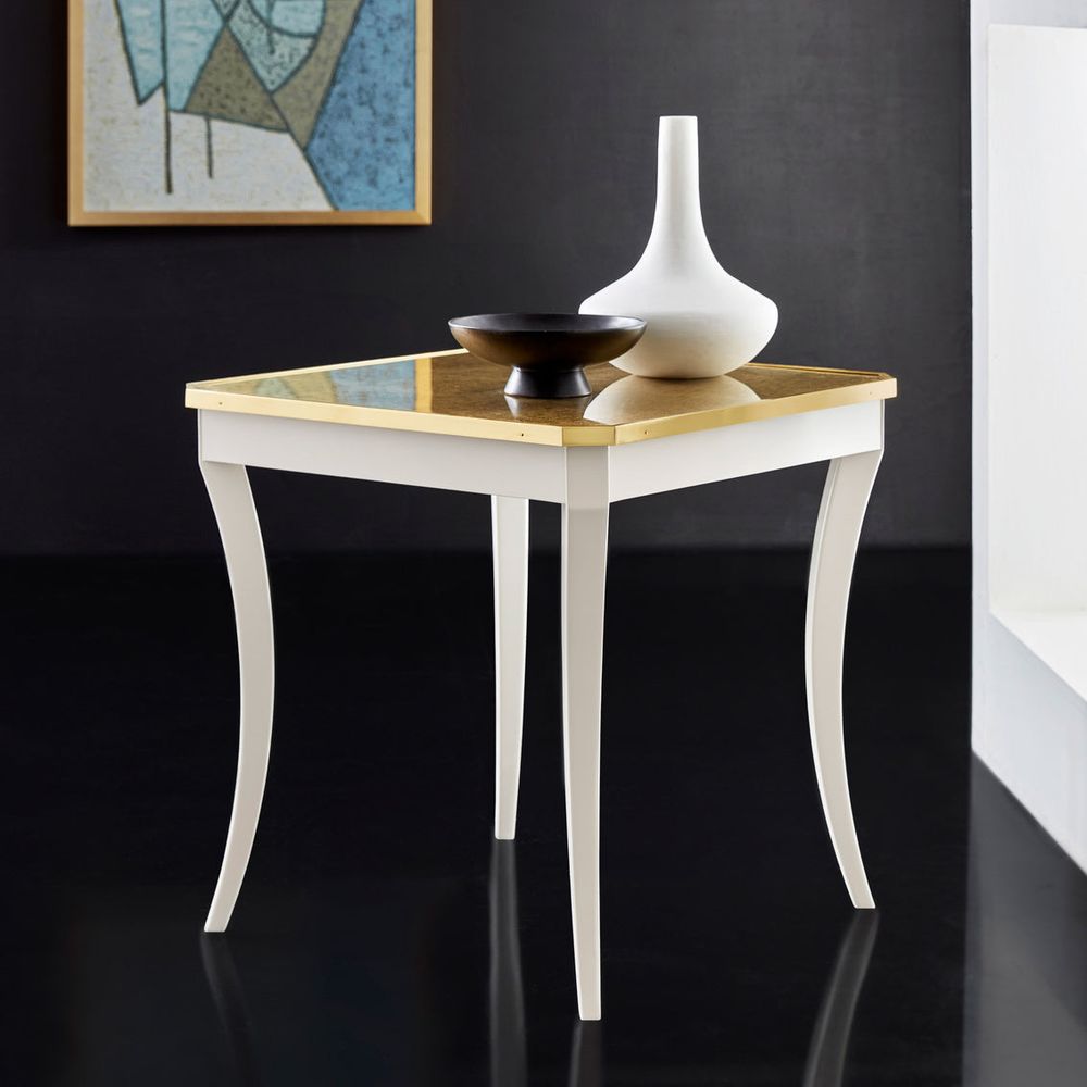 Alternate view of Fontaine End Table-White, featuring painted finish, wood, metal, and a flat square display surface.