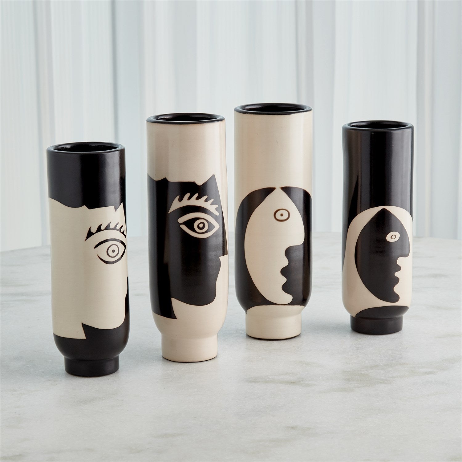 Hombra Vase and Simple Face Vases-Global Views-GVSA-7.20250-VasesHombra Vase-Natural w/Black Design-3-France and Son