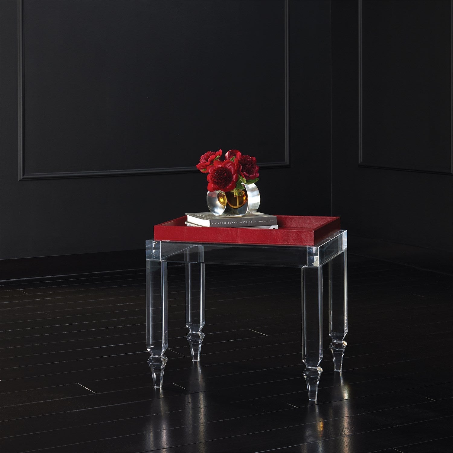 Acrylic Table-Global Views-GVSA-3.31788-Side TablesDeep Red Leather Tray-2-France and Son