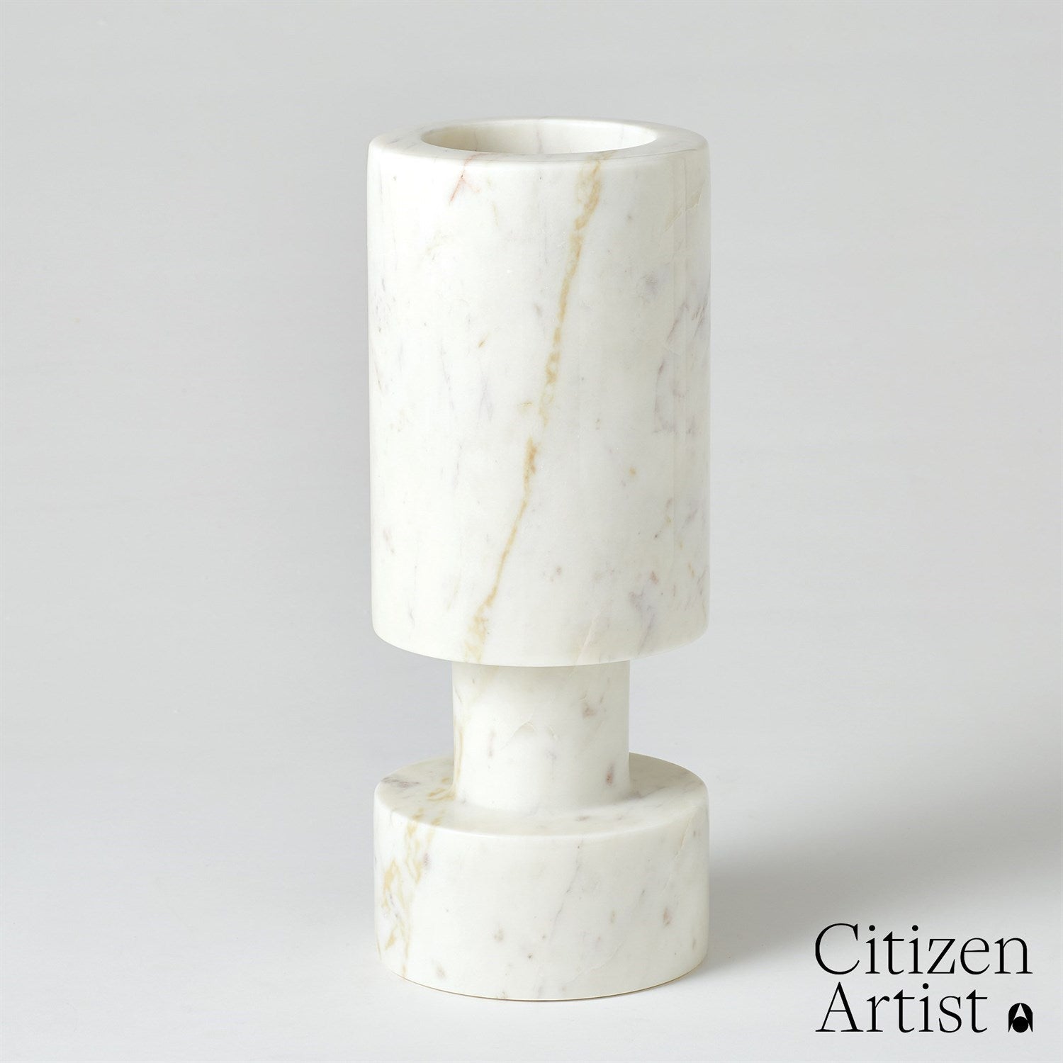 Luc Vase-Global Views-GVSA-FDS9.90027-Candle HoldersWhite Marble-3-France and Son