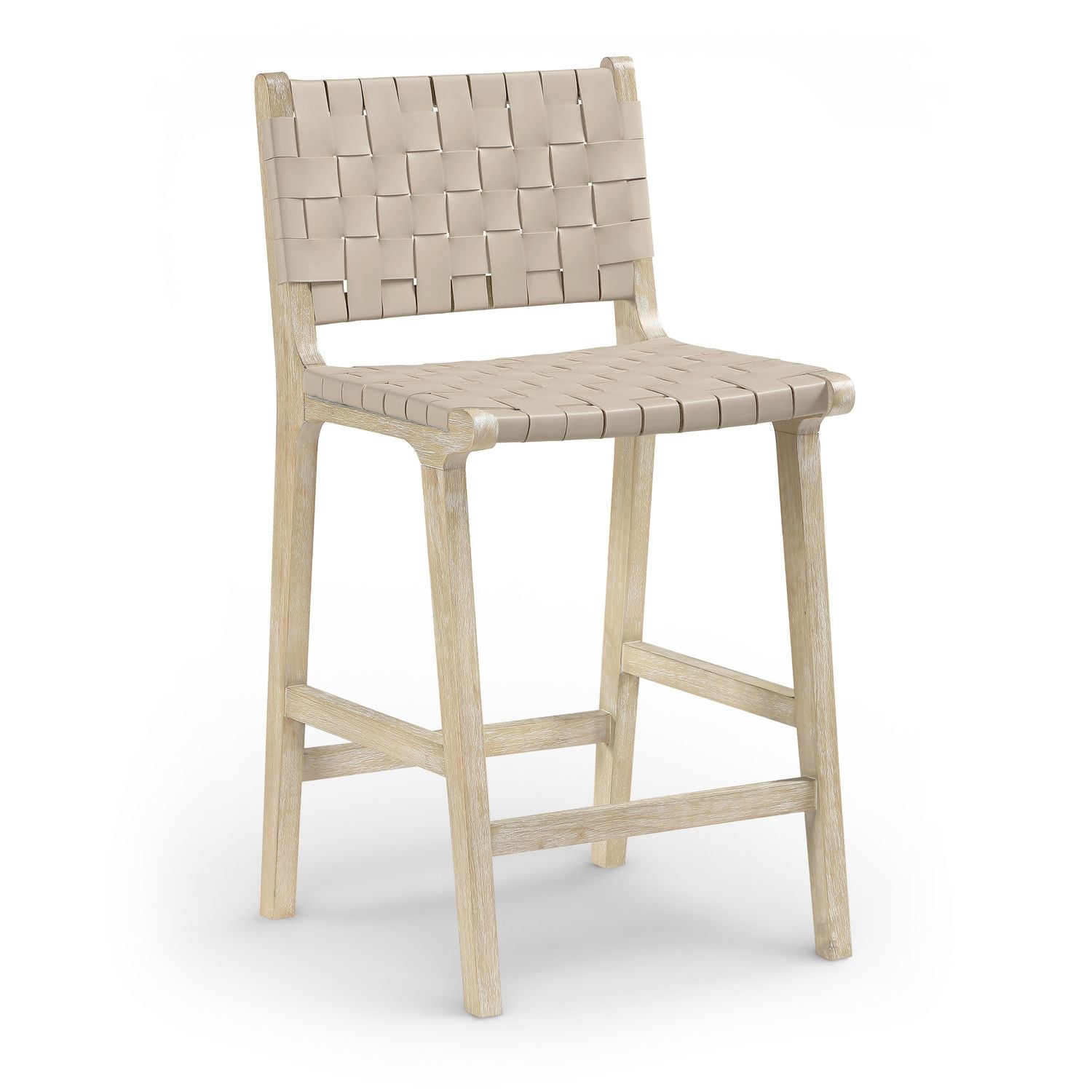Entwine Vegan Leather Upholstered Counter Stool — Beige / Painted Natural / White Cerusing