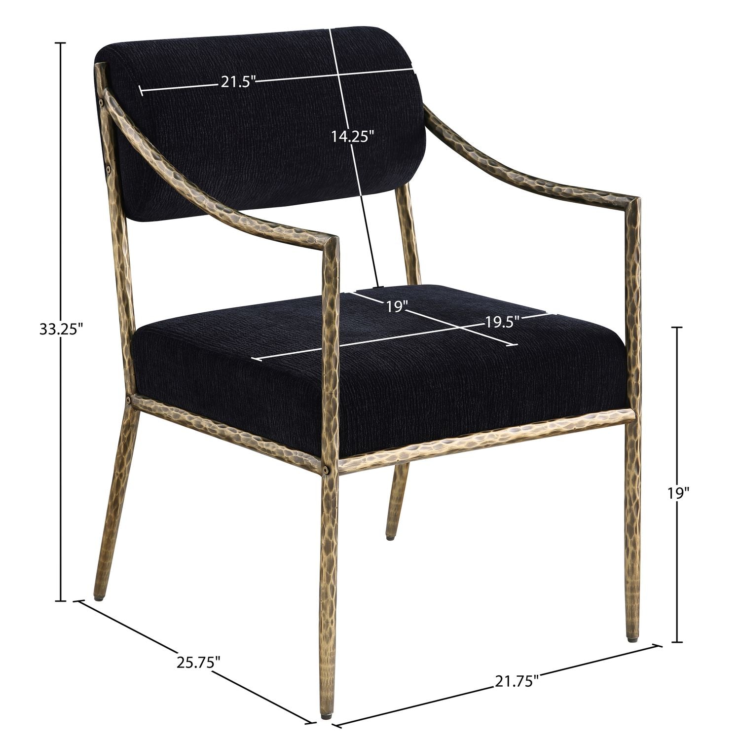 Bastille Chenille Fabric Upholstered Dining Arm Chair — Black / Brushed Brass