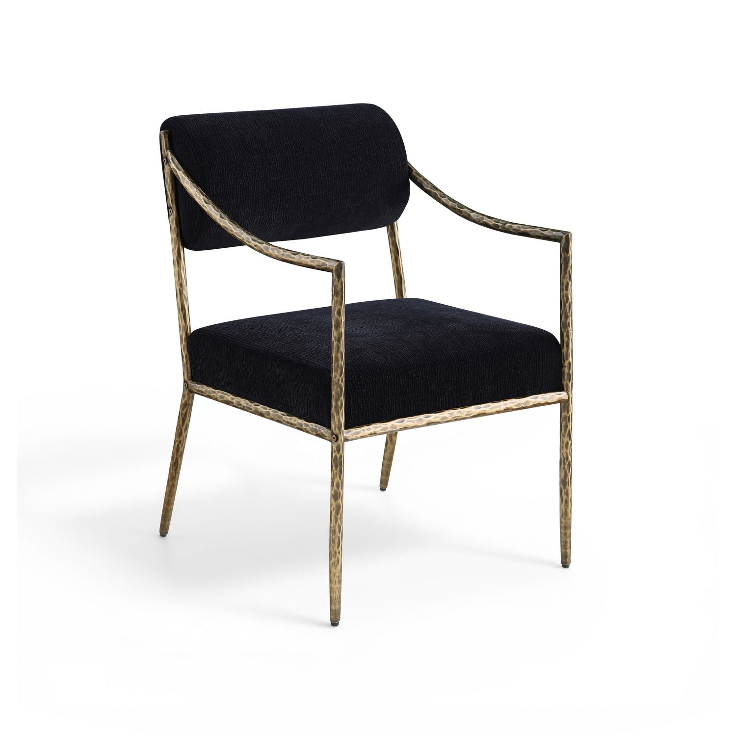 Bastille Chenille Fabric Upholstered Dining Arm Chair — Black / Brushed Brass
