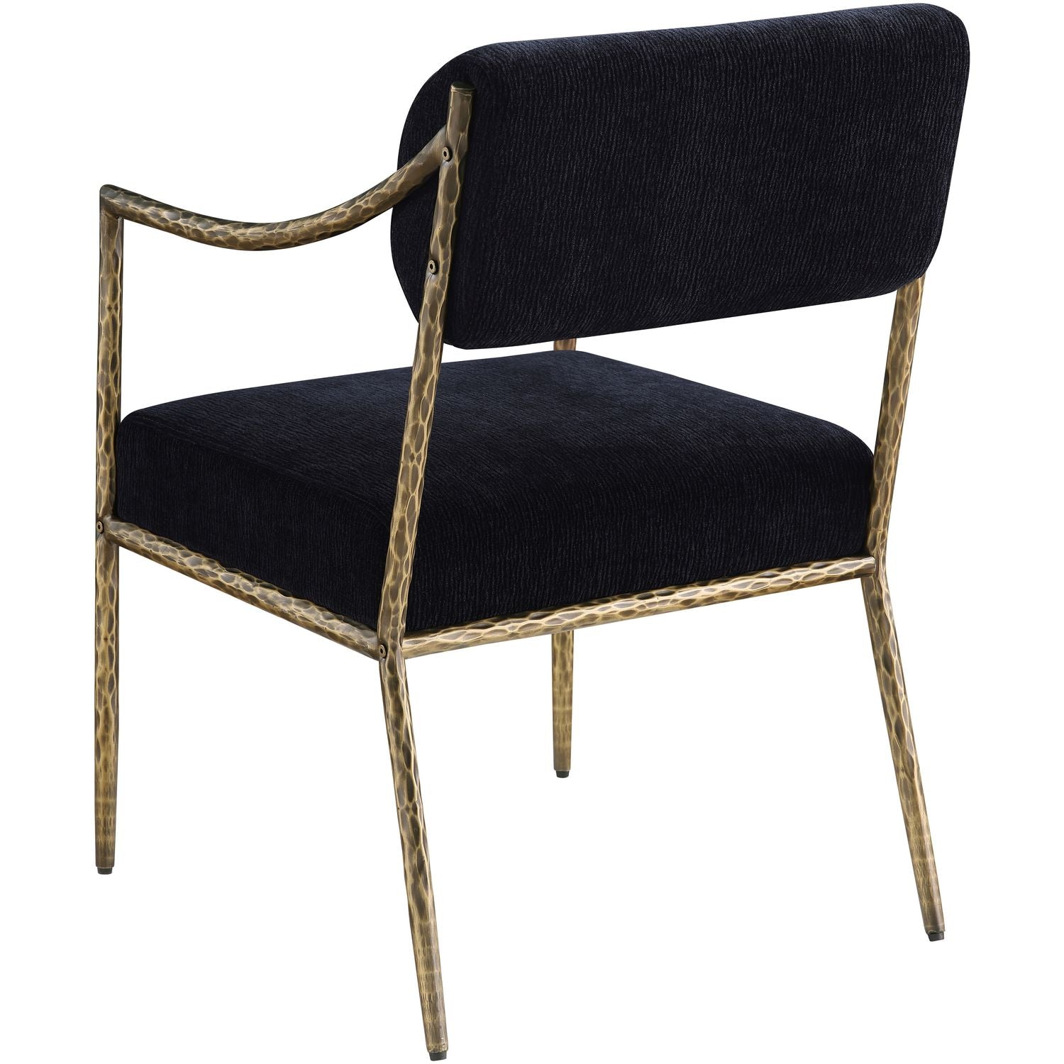 Bastille Chenille Fabric Upholstered Dining Arm Chair — Black / Brushed Brass