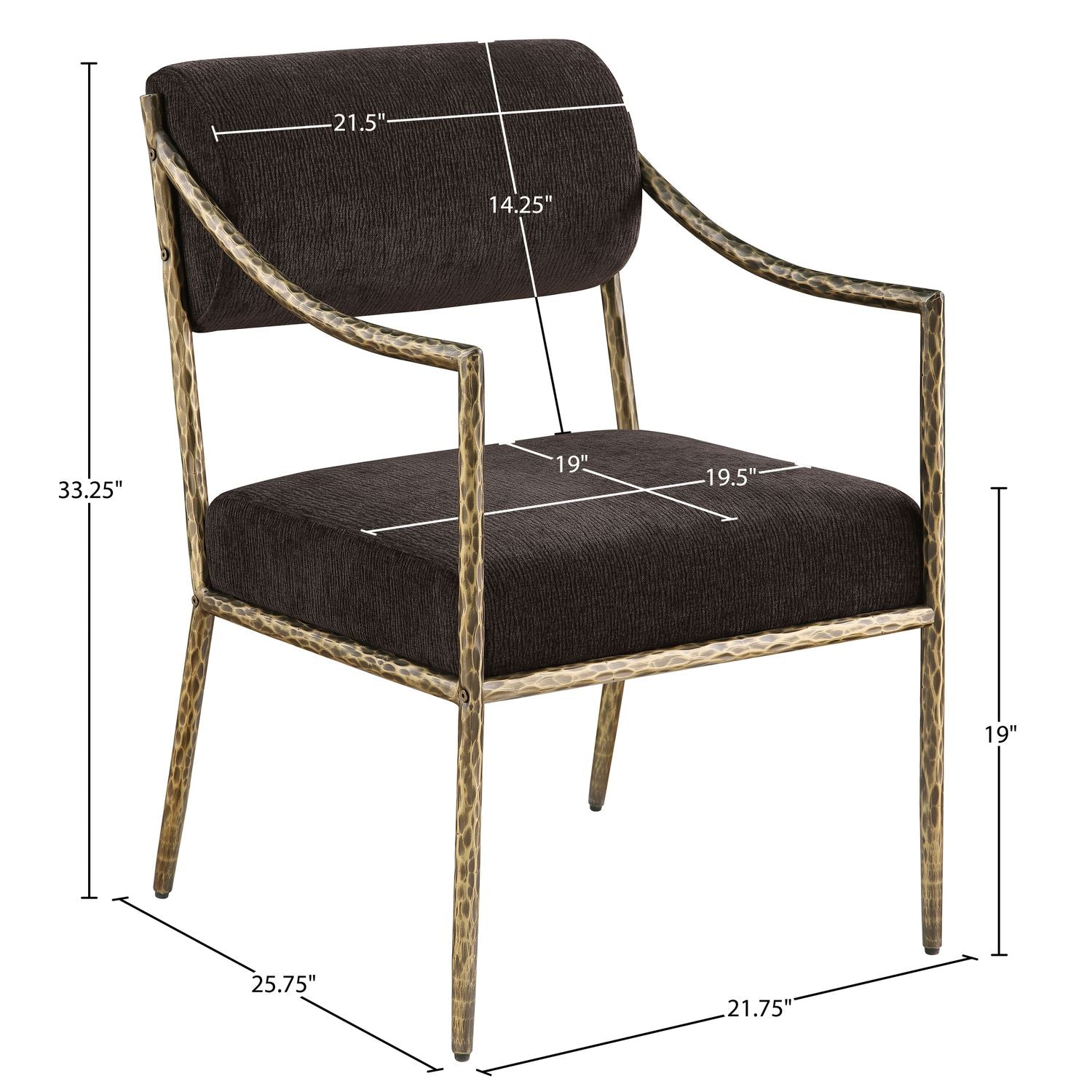 Bastille Chenille Fabric Upholstered Dining Arm Chair — Brown / Brushed Brass