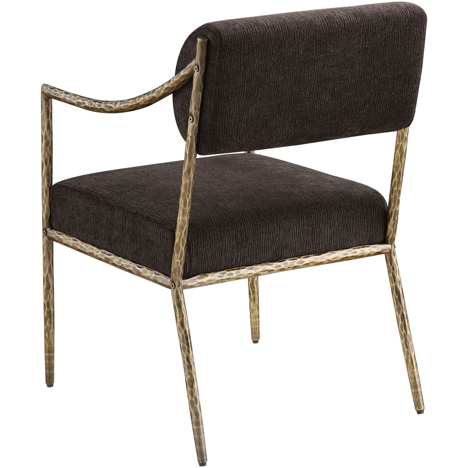 Bastille Chenille Fabric Upholstered Dining Arm Chair — Brown / Brushed Brass