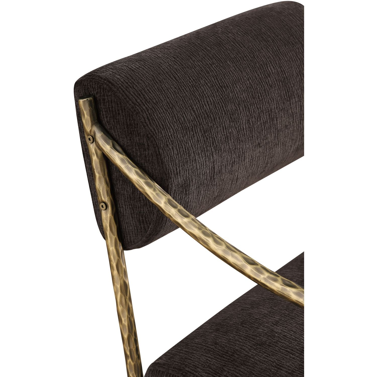 Bastille Chenille Fabric Upholstered Dining Arm Chair — Brown / Brushed Brass