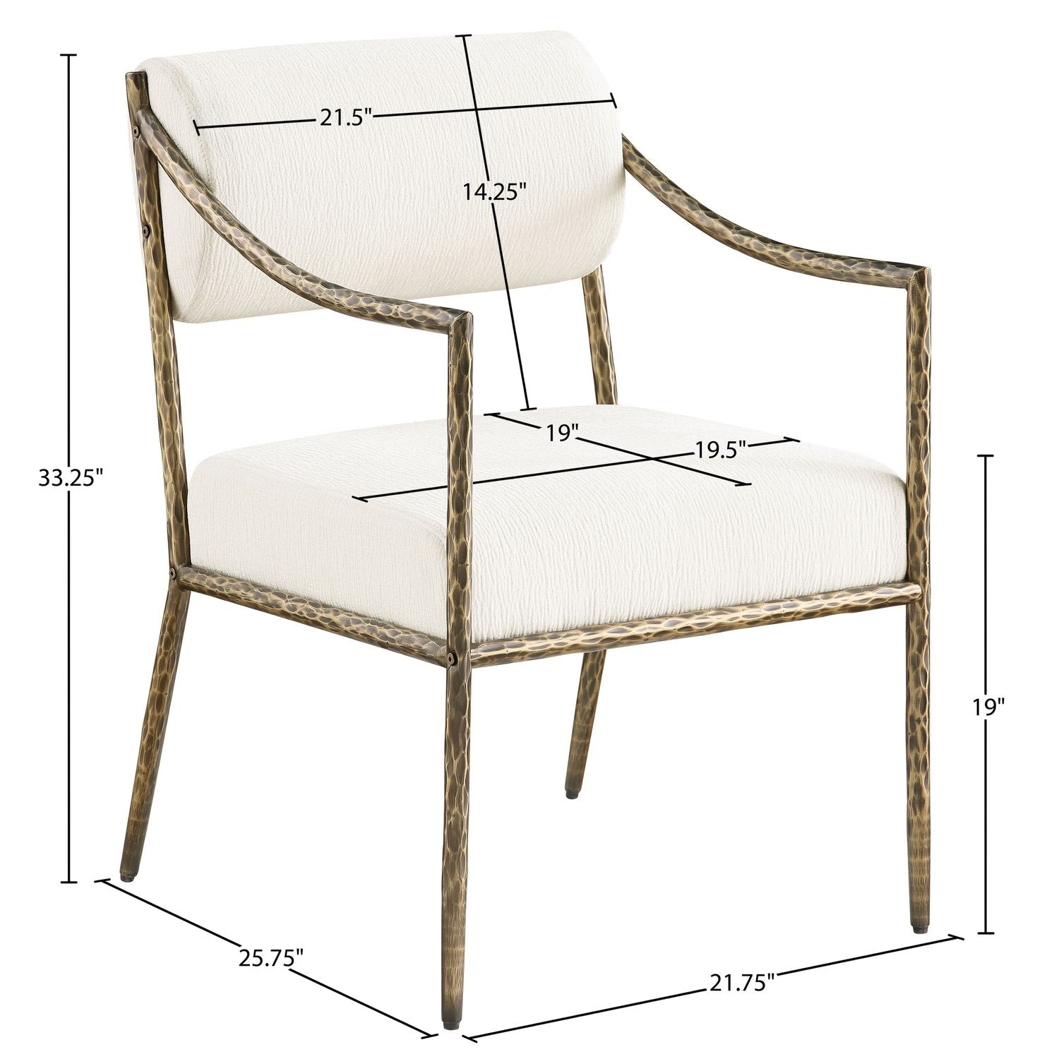Bastille Chenille Fabric Upholstered Dining Arm Chair — Cream / Brushed Brass