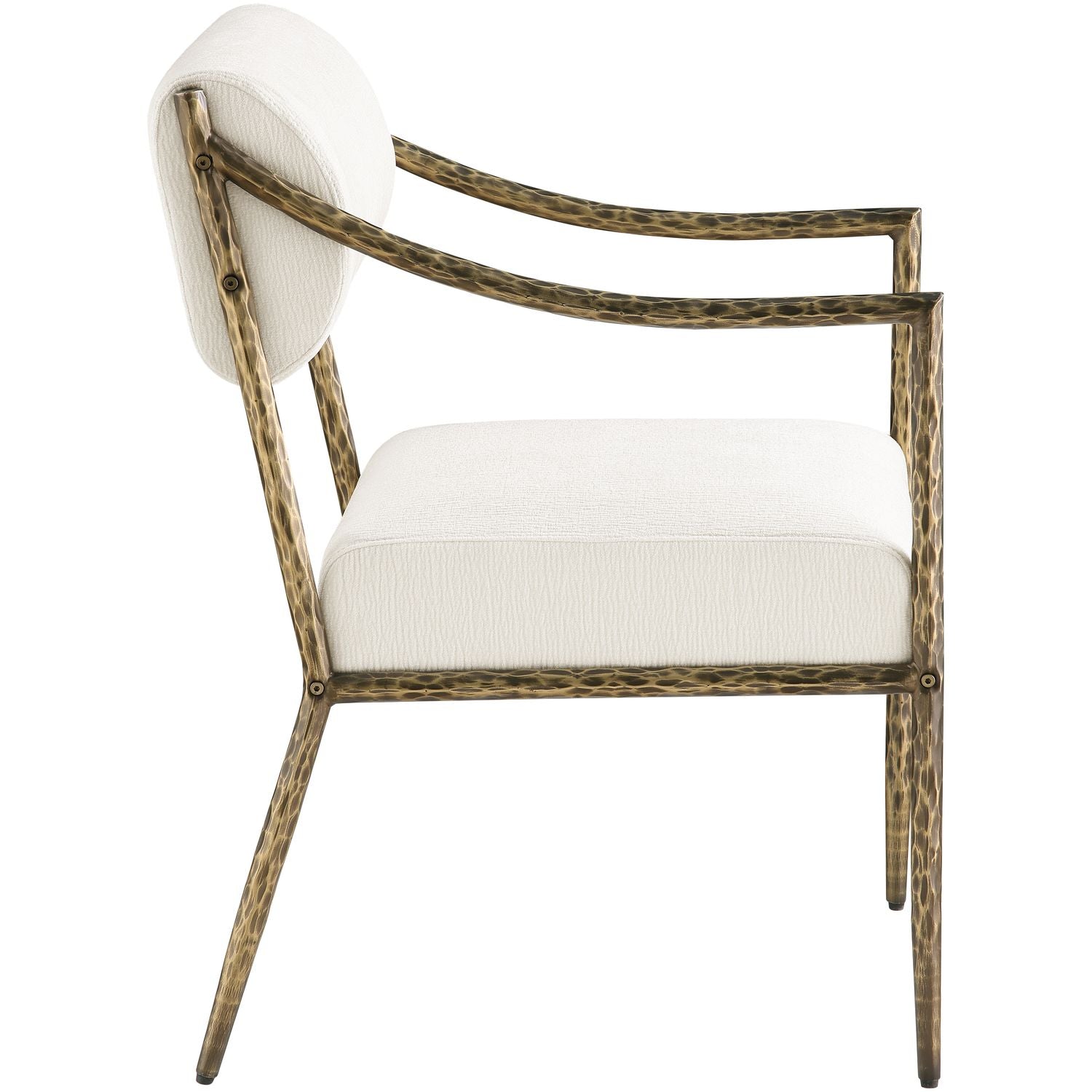 Bastille Chenille Fabric Upholstered Dining Arm Chair — Cream / Brushed Brass