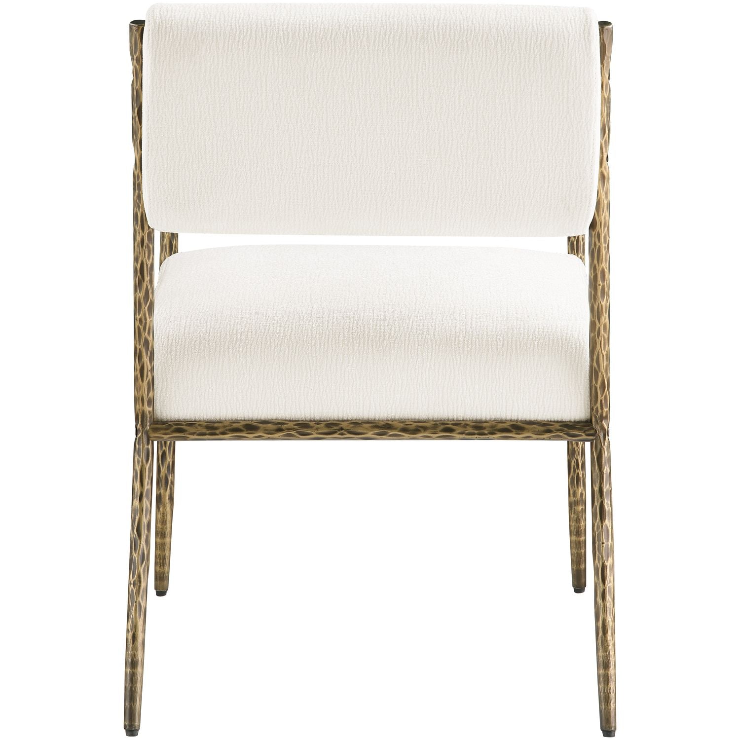 Bastille Chenille Fabric Upholstered Dining Arm Chair — Cream / Brushed Brass