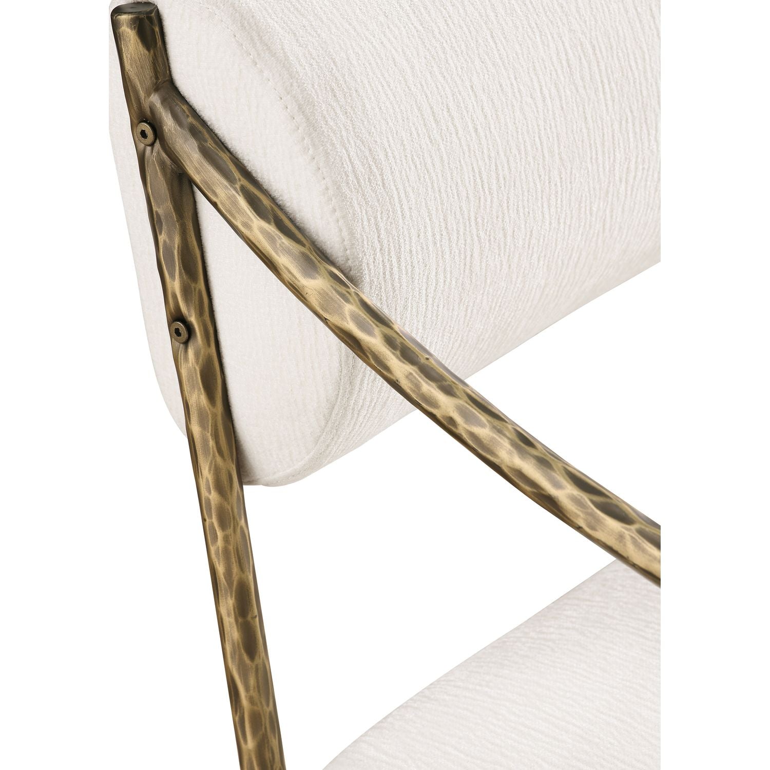 Bastille Chenille Fabric Upholstered Dining Arm Chair — Cream / Brushed Brass
