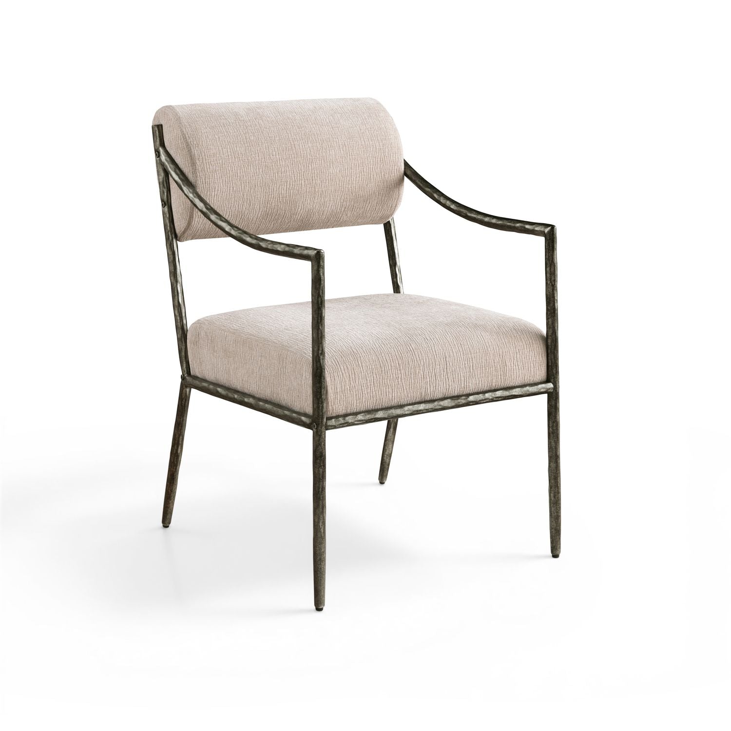 Bastille Chenille Fabric Upholstered Dining Arm Chair — Beige / Antique Silver
