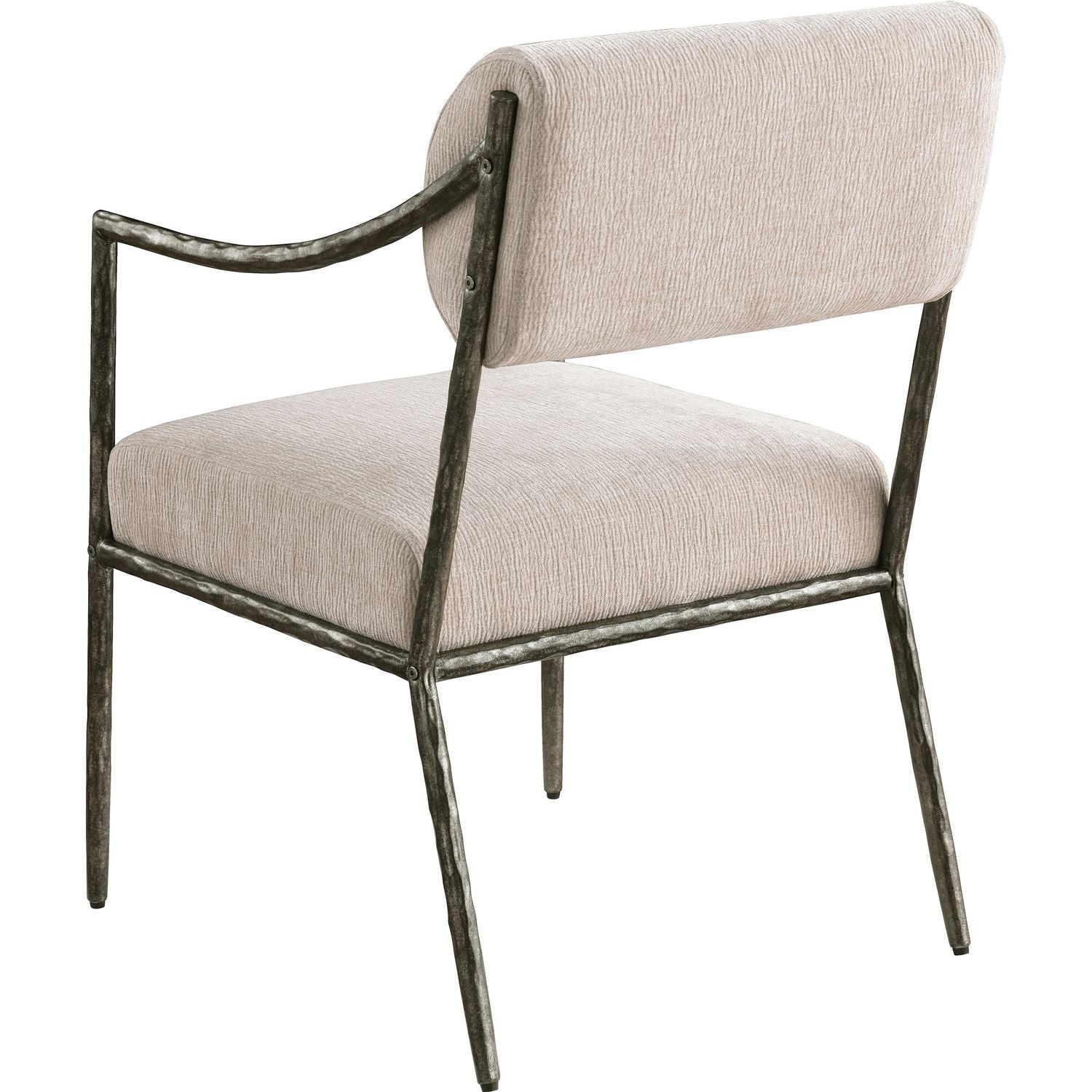 Bastille Chenille Fabric Upholstered Dining Arm Chair — Beige / Antique Silver