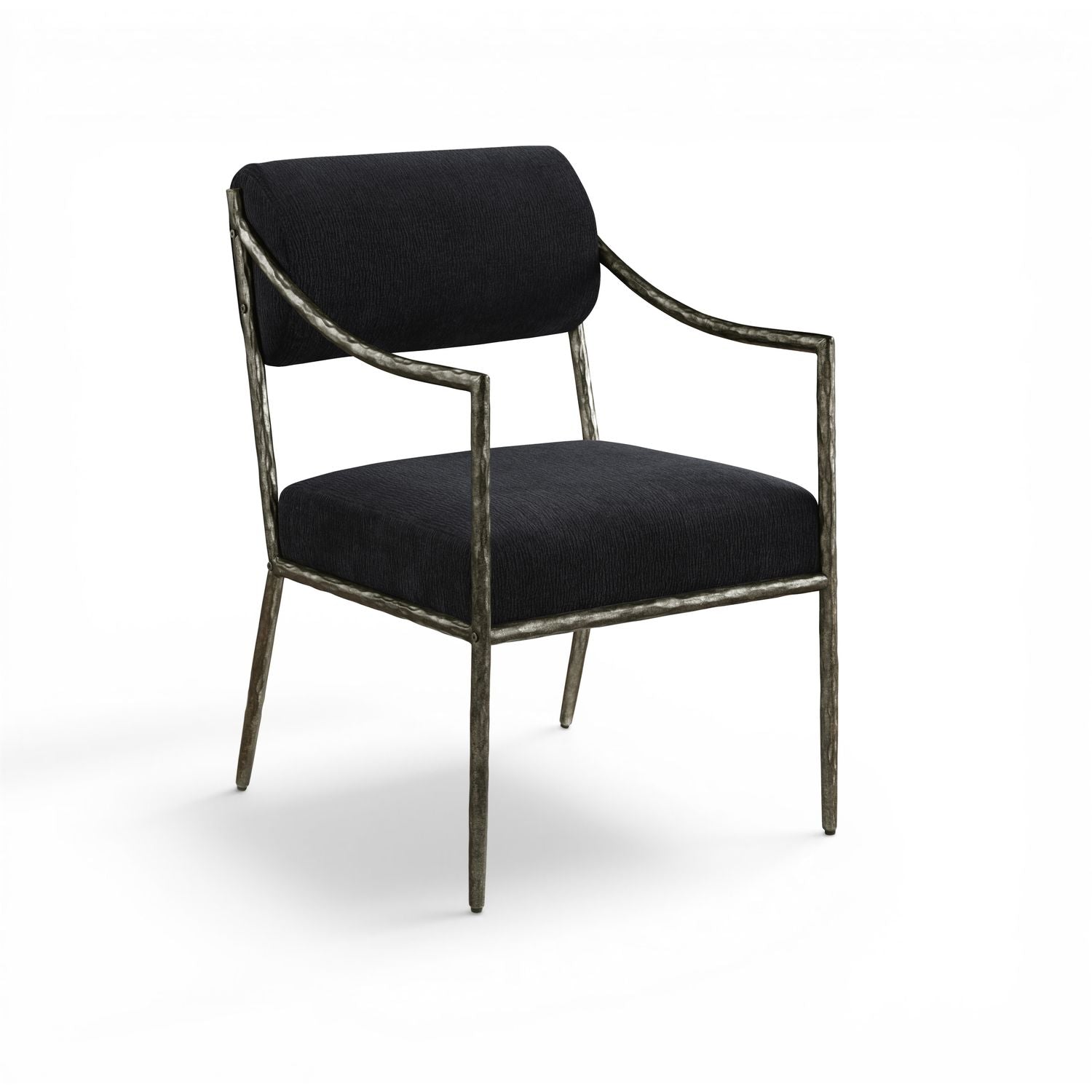 Bastille Chenille Fabric Upholstered Dining Arm Chair — Black / Antique Silver