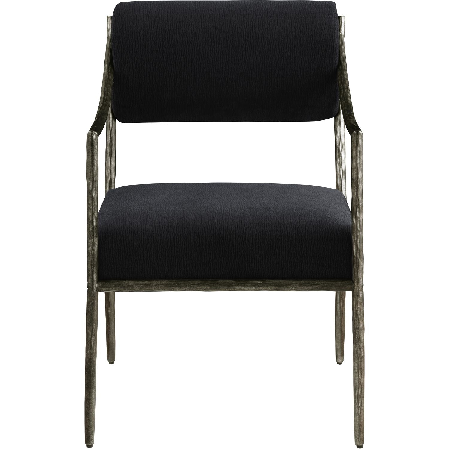 Bastille Chenille Fabric Upholstered Dining Arm Chair — Black / Antique Silver