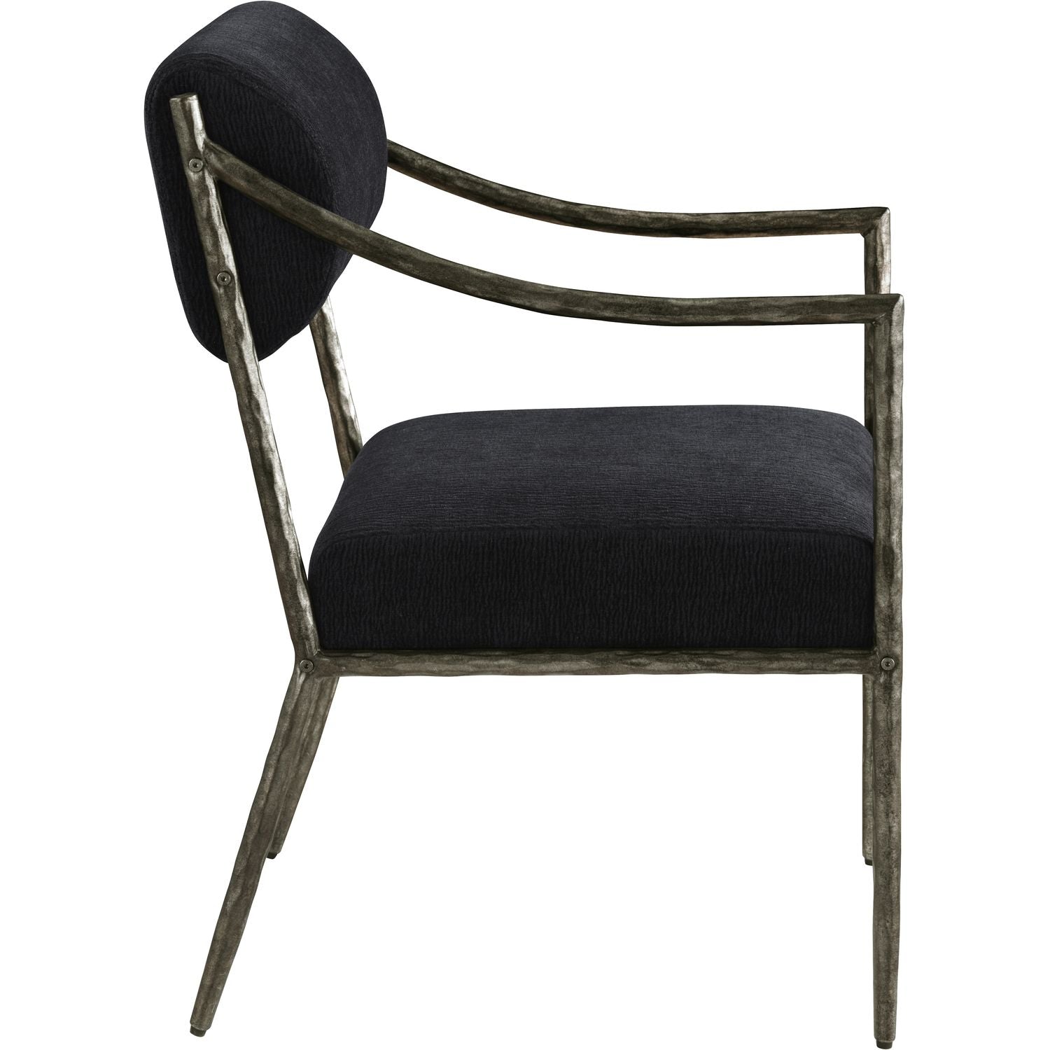 Bastille Chenille Fabric Upholstered Dining Arm Chair — Black / Antique Silver