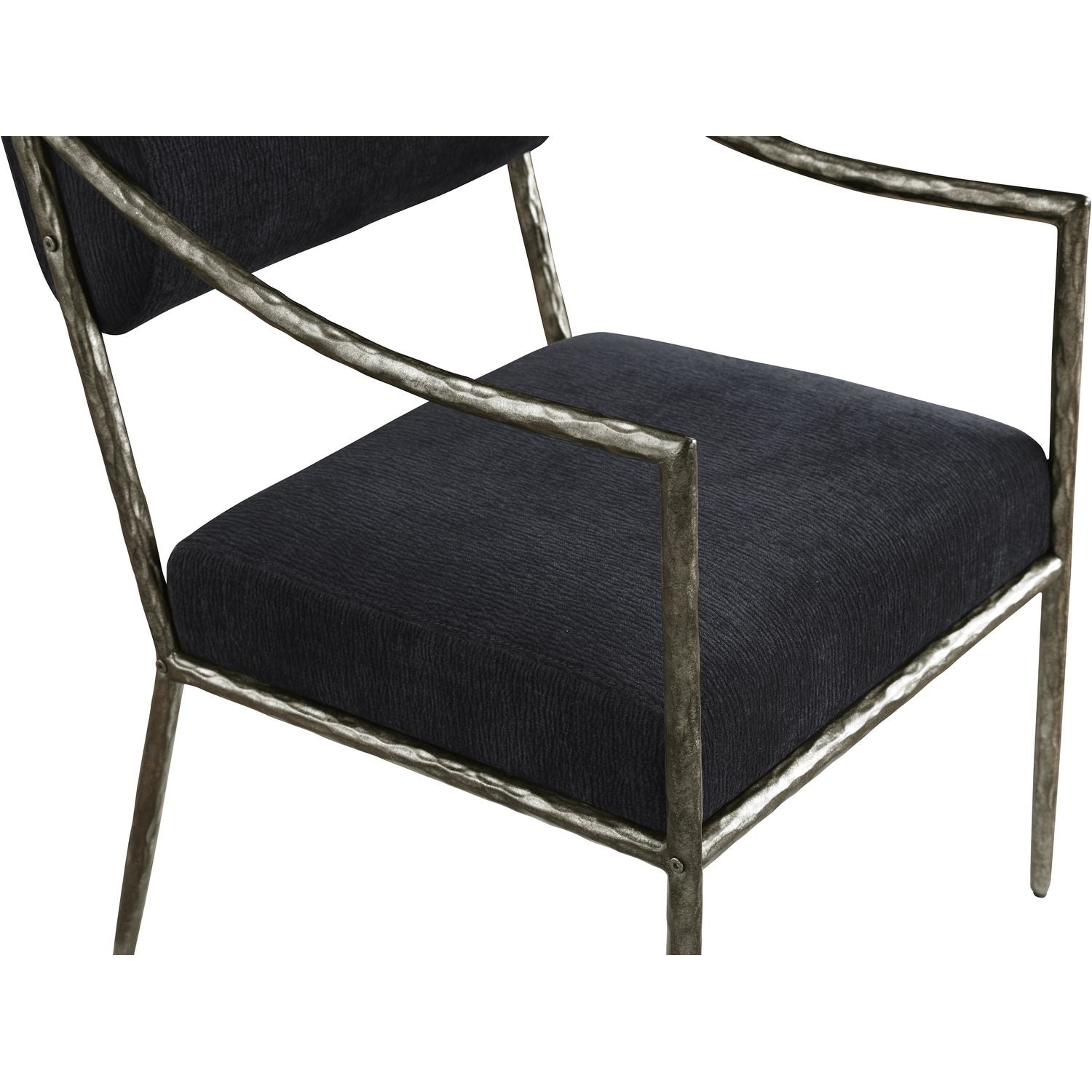 Bastille Chenille Fabric Upholstered Dining Arm Chair — Black / Antique Silver