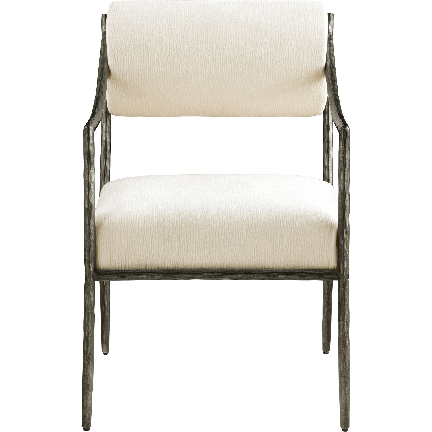 Bastille Chenille Fabric Upholstered Dining Arm Chair — Cream / Antique Silver