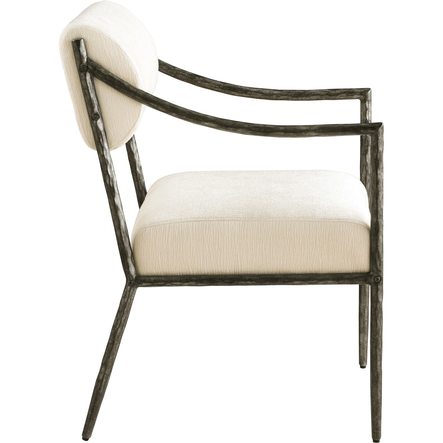 Bastille Chenille Fabric Upholstered Dining Arm Chair — Cream / Antique Silver