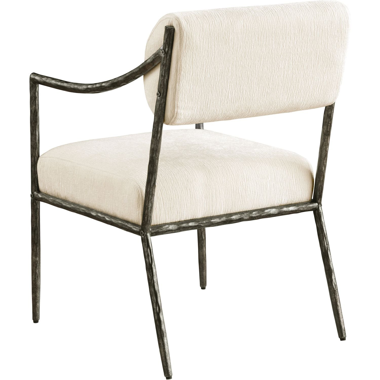 Bastille Chenille Fabric Upholstered Dining Arm Chair — Cream / Antique Silver