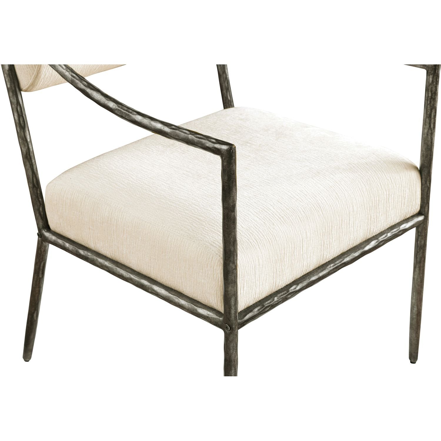 Bastille Chenille Fabric Upholstered Dining Arm Chair — Cream / Antique Silver