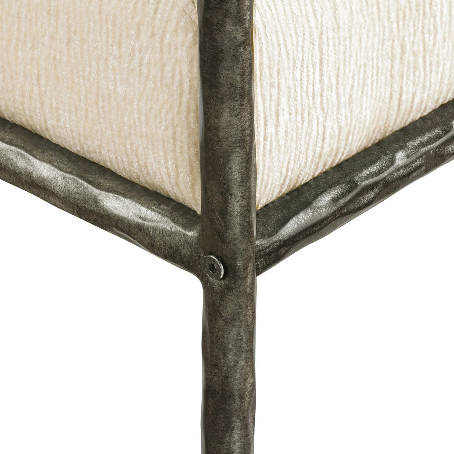 Bastille Chenille Fabric Upholstered Dining Arm Chair — Cream / Antique Silver
