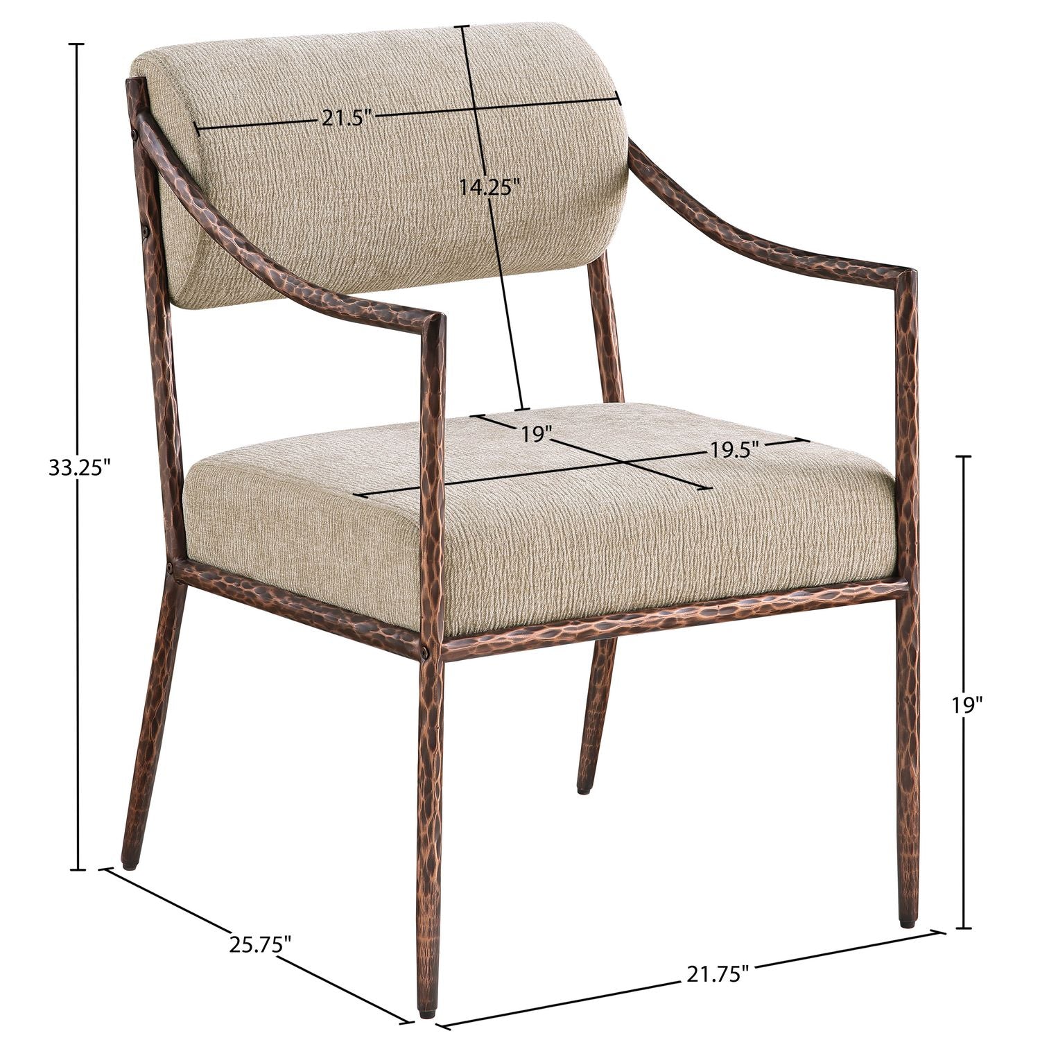 Bastille Chenille Fabric Upholstered Dining Arm Chair — Beige / Brushed Bronze