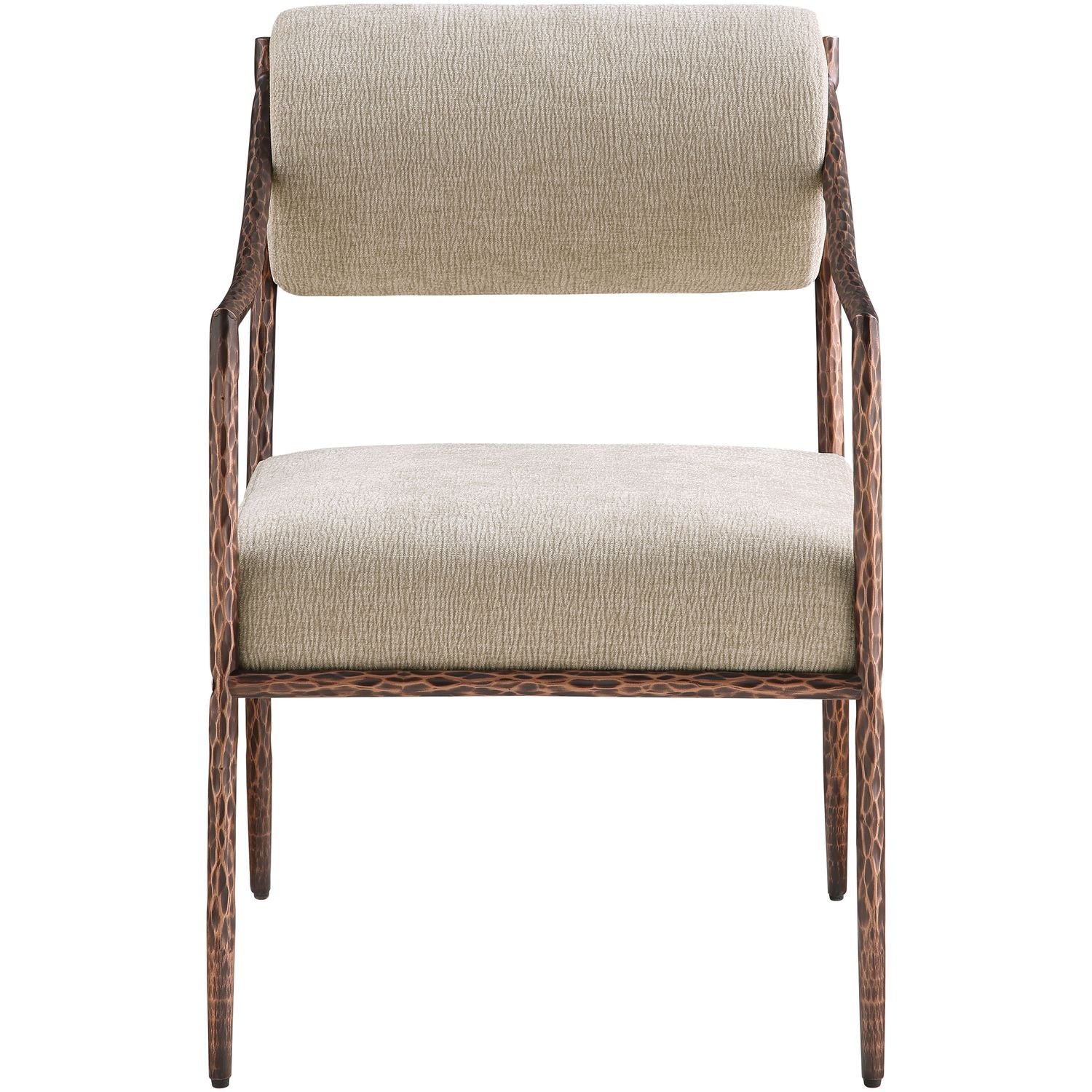 Bastille Chenille Fabric Upholstered Dining Arm Chair — Beige / Brushed Bronze