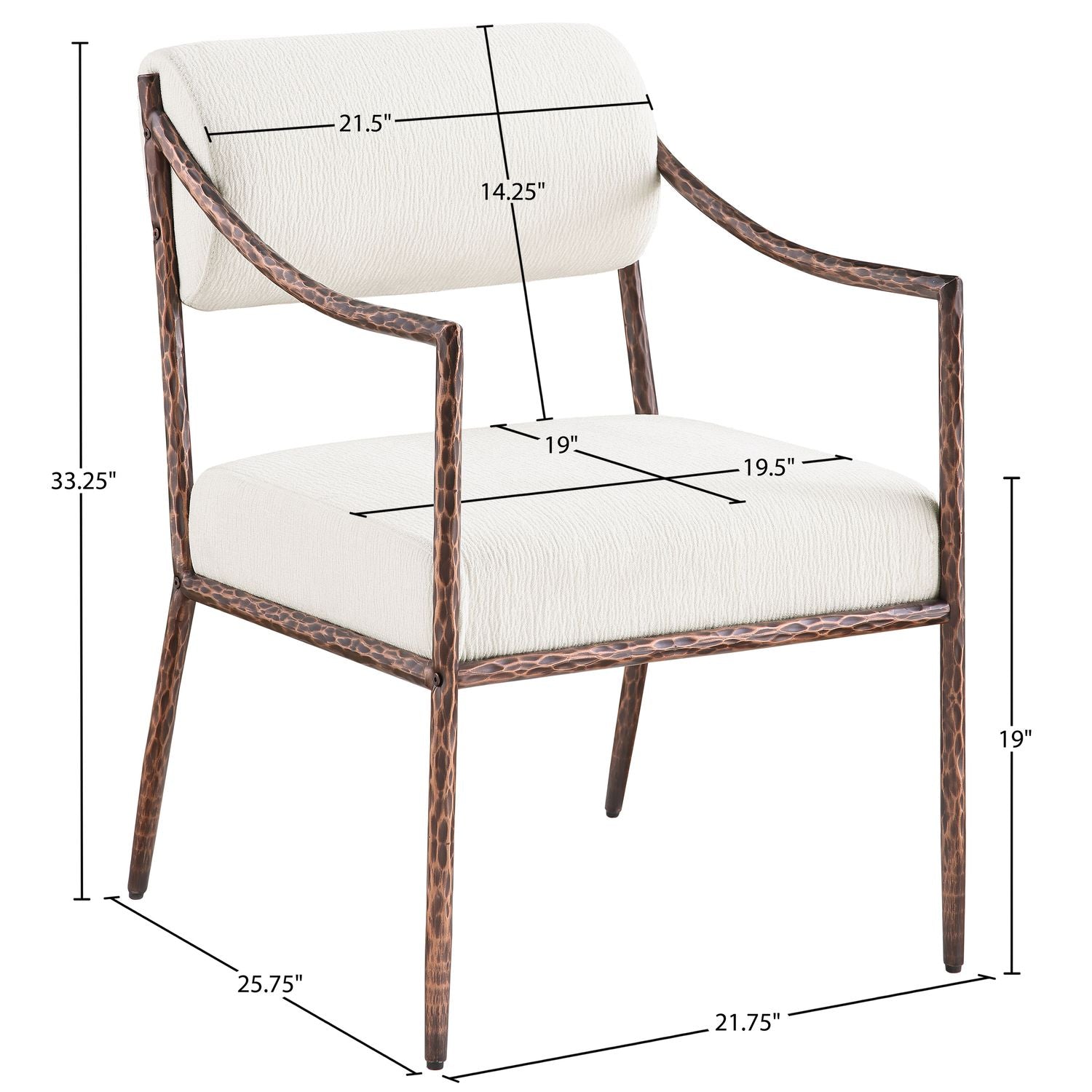 Bastille Chenille Fabric Upholstered Dining Arm Chair — Cream / Brushed Bronze
